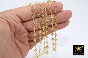 CZ Chain By The Yard, Genuine Diamond Shape CZ Bezel Chain Gold CH #548, Silver Wholesale Cz Connector Chains